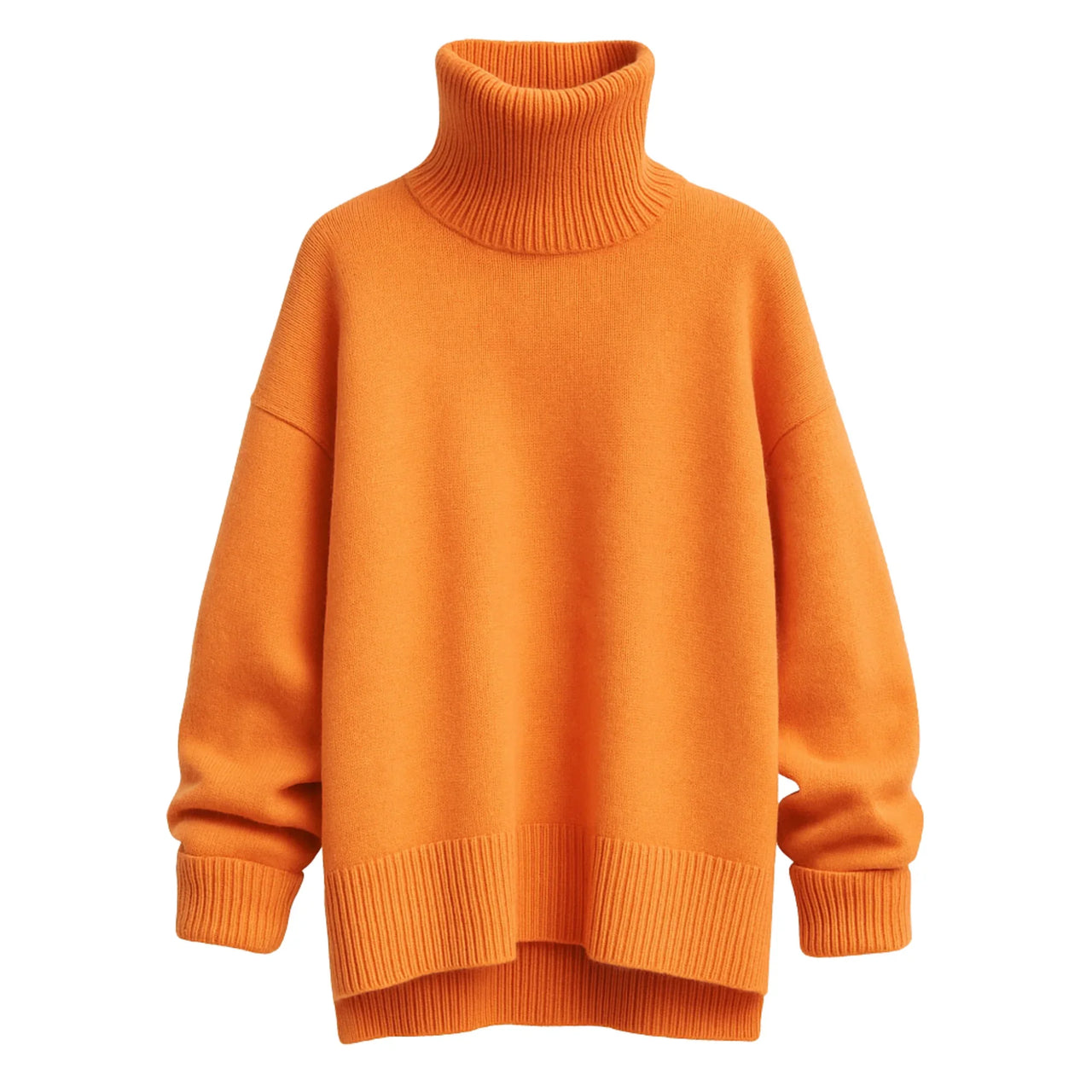 Orange turtleneck sweater on a white background