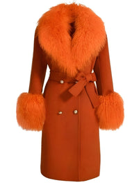 Thumbnail for Women's Wool Cashmere Coat With Real Mongolian Sheep Fur Collar and Cuffs Ladies Double Faced Coats Belted Winter Fall Long Coat -, Coats , Drestiny , Australia, Black, Blue, Brown, Coats, Coffee, Dark Brown, Fuchsia, Green, Khaki, L, Light Grey, Light Purple, Lilac, M, Mint, Mint Green, Neon Green, Orange, Pink, Purple, Red, Royal Blue, S, Teal, United Kingdom, United States, Violet Red, White, XL, XXL , Drestiny , www.shopdrestiny.com