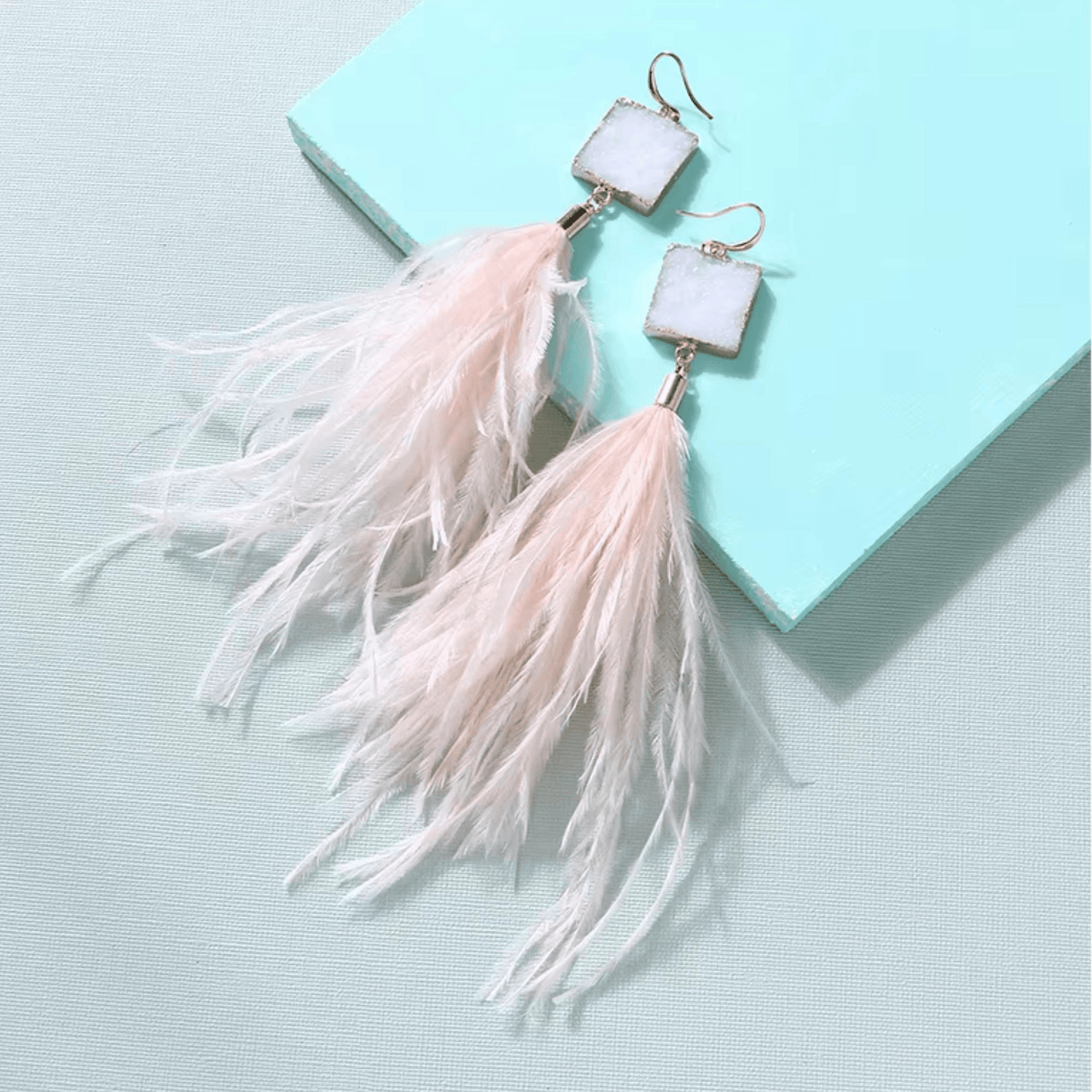 Women's Ostrich Feather Earrings -, Earrings , Drestiny , Australia, Blue, Canada, Earrings, Gender_Women, Grey, New Zealand, Red, Teal, United Kingdom, United States, Wine Red , Drestiny , www.shopdrestiny.com