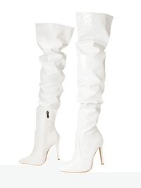 Thumbnail for Women's Over The Knee Boots High Heels Patent Leather Solid Pointed Toe Stiletto Side Zipper, Drestiny, Black, Red, White, Apricot, 4, 5, 6, 7, 8, 9, 10, 11, United States, Australia, New Zealand, USA, leather thigh high boots, black leather thigh high boots, high heel leather thigh high boots, designer leather thigh high boots, Shopdrestiny.com