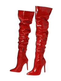 Thumbnail for Women's Over The Knee Boots High Heels Patent Leather Solid Pointed Toe Stiletto Side Zipper, Drestiny, Black, Red, White, Apricot, 4, 5, 6, 7, 8, 9, 10, 11, United States, Australia, New Zealand, USA, leather thigh high boots, black leather thigh high boots, high heel leather thigh high boots, designer leather thigh high boots, Shopdrestiny.com