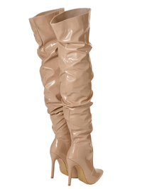 Thumbnail for Women's Over The Knee Boots High Heels Patent Leather Solid Pointed Toe Stiletto Side Zipper, Drestiny, Black, Red, White, Apricot, 4, 5, 6, 7, 8, 9, 10, 11, United States, Australia, New Zealand, USA, leather thigh high boots, black leather thigh high boots, high heel leather thigh high boots, designer leather thigh high boots, Shopdrestiny.com