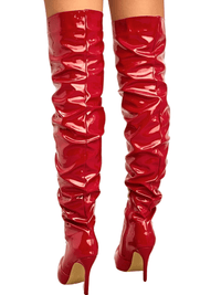 Thumbnail for Women's Over The Knee Boots High Heels Patent Leather Solid Pointed Toe Stiletto Side Zipper, Drestiny, Black, Red, White, Apricot, 4, 5, 6, 7, 8, 9, 10, 11, United States, Australia, New Zealand, USA, leather thigh high boots, black leather thigh high boots, high heel leather thigh high boots, designer leather thigh high boots, Shopdrestiny.com