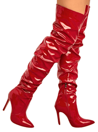 Thumbnail for Women's Over The Knee Boots High Heels Patent Leather Solid Pointed Toe Stiletto Side Zipper, Drestiny, Black, Red, White, Apricot, 4, 5, 6, 7, 8, 9, 10, 11, United States, Australia, New Zealand, USA, leather thigh high boots, black leather thigh high boots, high heel leather thigh high boots, designer leather thigh high boots, Shopdrestiny.com