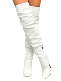 Thumbnail for Women's Over The Knee Boots High Heels Patent Leather Solid Pointed Toe Stiletto Side Zipper, Drestiny, Black, Red, White, Apricot, 4, 5, 6, 7, 8, 9, 10, 11, United States, Australia, New Zealand, USA, leather thigh high boots, black leather thigh high boots, high heel leather thigh high boots, designer leather thigh high boots, Shopdrestiny.com