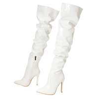 Thumbnail for Women's Over The Knee Boots High Heels Patent Leather Solid Pointed Toe Stiletto Side Zipper, Drestiny, Black, Red, White, Apricot, 4, 5, 6, 7, 8, 9, 10, 11, United States, Australia, New Zealand, USA, leather thigh high boots, black leather thigh high boots, high heel leather thigh high boots, designer leather thigh high boots, Shopdrestiny.com
