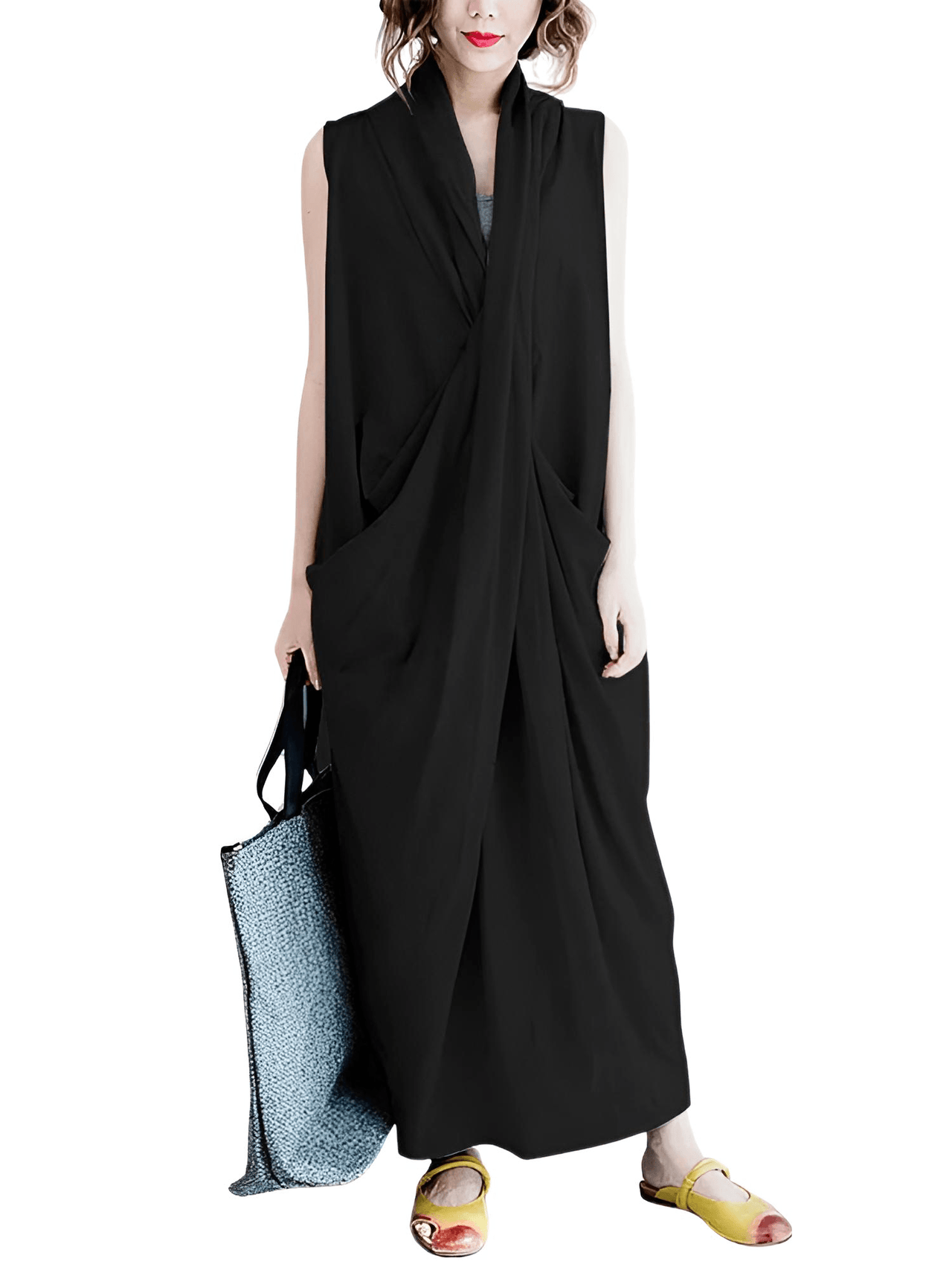Women's Oversize Asymmetrical Maxi Dress V Neck Sleeveless Baggy Dress With Pockets -, Dress , Drestiny , 4XL, 5XL, Ankle Length Dresses, Australia, Black, Blue, Canada, Grey, L, M, Maxi Dresses, New Zealand, S, Sleeveless, United Kingdom, United States, XL, XXL, XXXL , Drestiny , www.shopdrestiny.com