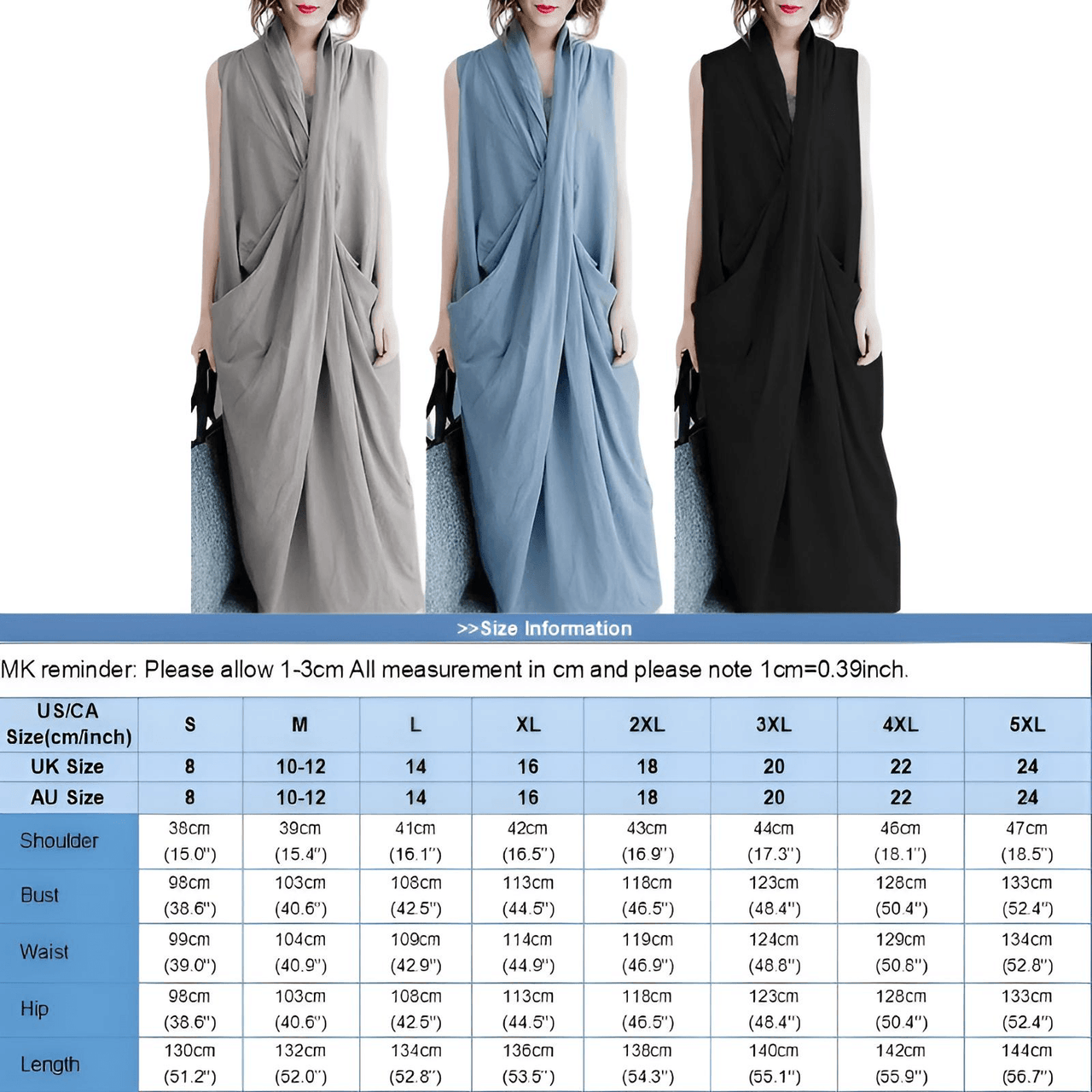 Women's Oversize Asymmetrical Maxi Dress V Neck Sleeveless Baggy Dress With Pockets -, Dress , Drestiny , 4XL, 5XL, Ankle Length Dresses, Australia, Black, Blue, Canada, Grey, L, M, Maxi Dresses, New Zealand, S, Sleeveless, United Kingdom, United States, XL, XXL, XXXL , Drestiny , www.shopdrestiny.com