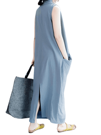 Thumbnail for Women's Oversize Asymmetrical Maxi Dress V Neck Sleeveless Baggy Dress With Pockets -, Dress , Drestiny , 4XL, 5XL, Ankle Length Dresses, Australia, Black, Blue, Canada, Grey, L, M, Maxi Dresses, New Zealand, S, Sleeveless, United Kingdom, United States, XL, XXL, XXXL , Drestiny , www.shopdrestiny.com