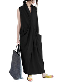 Thumbnail for Women's Oversize Asymmetrical Maxi Dress V Neck Sleeveless Baggy Dress With Pockets -, Dress , Drestiny , 4XL, 5XL, Ankle Length Dresses, Australia, Black, Blue, Canada, Grey, L, M, Maxi Dresses, New Zealand, S, Sleeveless, United Kingdom, United States, XL, XXL, XXXL , Drestiny , www.shopdrestiny.com