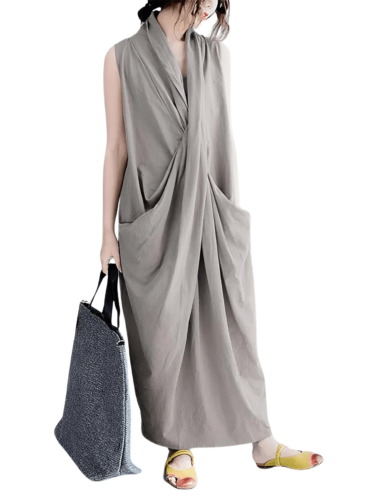 Women's Oversize Asymmetrical Maxi Dress V Neck Sleeveless Baggy Dress With Pockets -, Dress , Drestiny , 4XL, 5XL, Ankle Length Dresses, Australia, Black, Blue, Canada, Grey, L, M, Maxi Dresses, New Zealand, S, Sleeveless, United Kingdom, United States, XL, XXL, XXXL , Drestiny , www.shopdrestiny.com