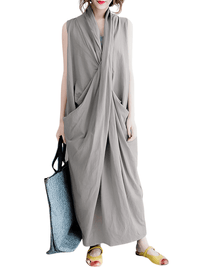 Thumbnail for Women's Oversize Asymmetrical Maxi Dress V Neck Sleeveless Baggy Dress With Pockets -, Dress , Drestiny , 4XL, 5XL, Ankle Length Dresses, Australia, Black, Blue, Canada, Grey, L, M, Maxi Dresses, New Zealand, S, Sleeveless, United Kingdom, United States, XL, XXL, XXXL , Drestiny , www.shopdrestiny.com