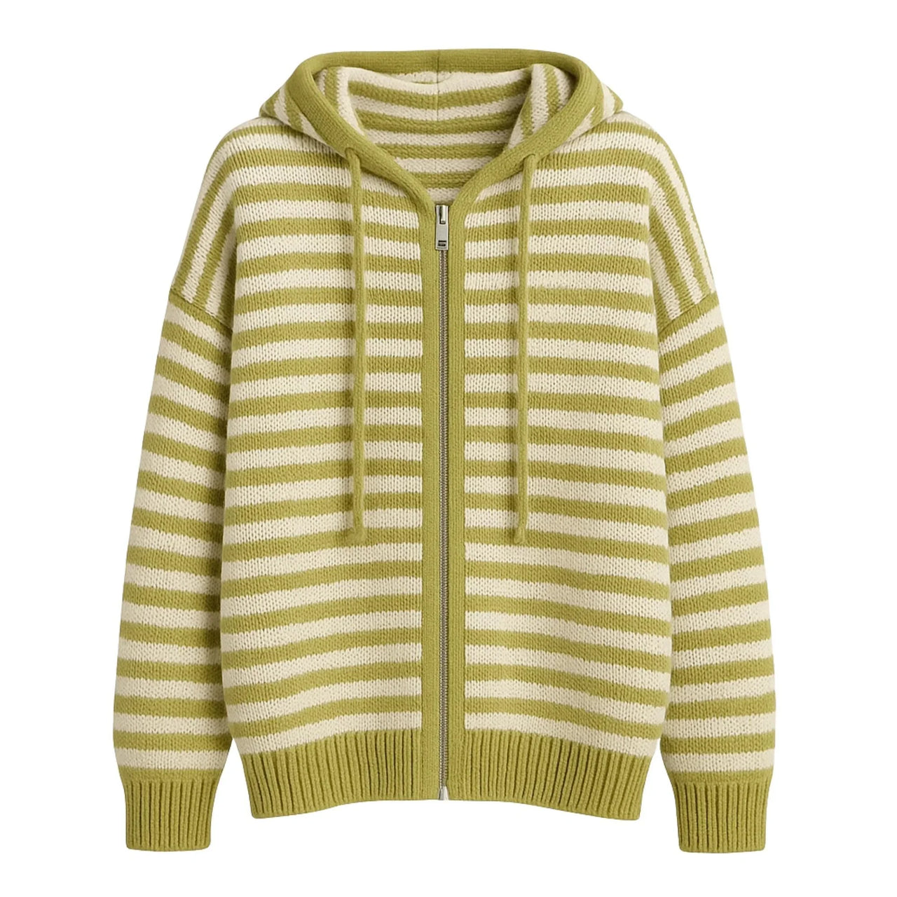Green and white striped hoodie on a white background