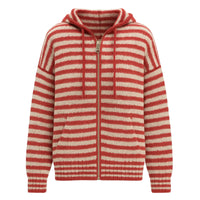 Thumbnail for Red and white striped hoodie sweater on a white background