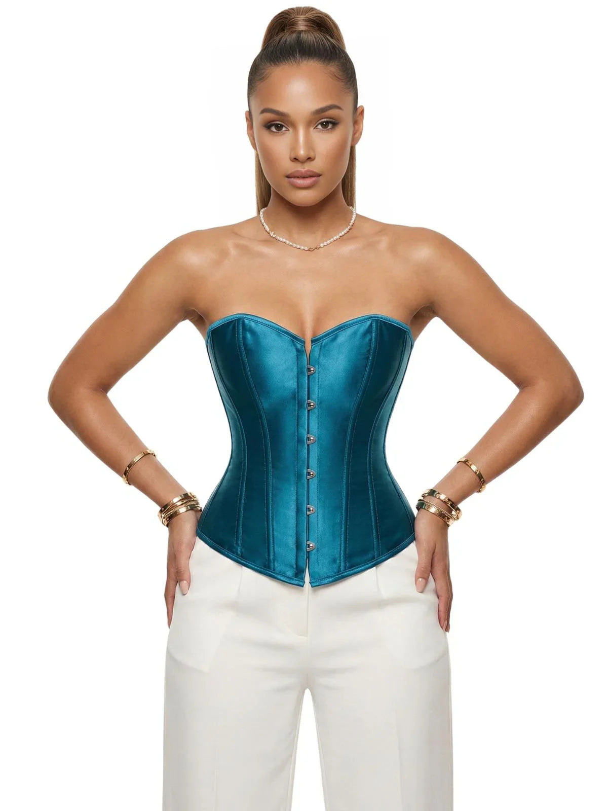 Women's Satin Corset Top Plus Size Bustiers Over Bust Sexy Vintage Style Bridal Corset Women
