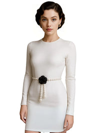 Thumbnail for Women's Pearl Waist Belt Camellia Decorative Versatile Waist Belt Elegant Jacket Belt