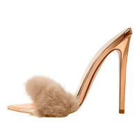 Thumbnail for Women's Peep Toe Fur Slip On Heels -, Peep Toe Heels , Drestiny , 10, 11, 12, 13, 14, 15, 5, 6, 7, 8, 9, 9.5, Australia, Black, Gold, Grey, Heels, High Heels, Pink, Sandals, United Kingdom, United States, White , Drestiny , www.shopdrestiny.com