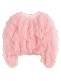 Thumbnail for Pink ruffled blouse on a white background