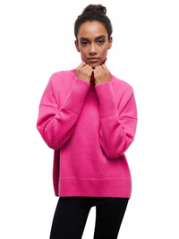 Thumbnail for Person wearing a bright pink sweater on a white background