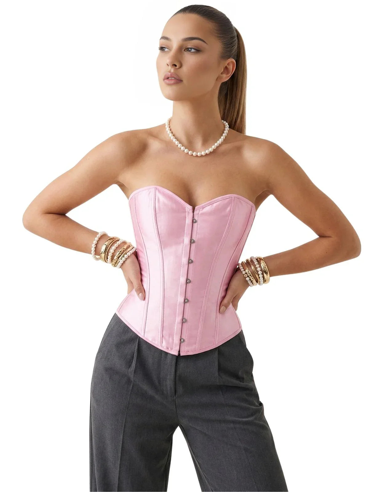 Women's Satin Corset Top Plus Size Bustiers Over Bust Sexy Vintage Style Bridal Corset Women