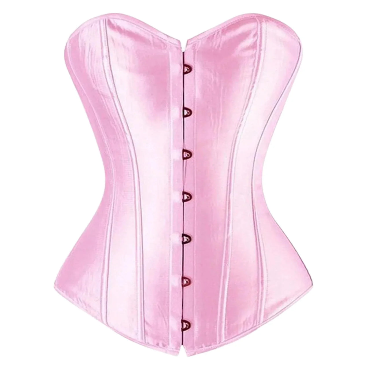 Pink satin corset on a white background