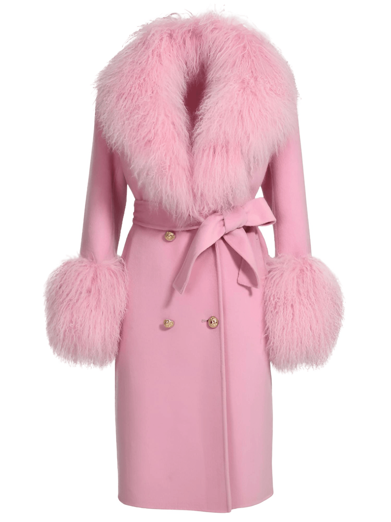 Women's Wool Cashmere Coat With Real Mongolian Sheep Fur Collar and Cuffs Ladies Double Faced Coats Belted Winter Fall Long Coat -, Coats , Drestiny , Australia, Black, Blue, Brown, Coats, Coffee, Dark Brown, Fuchsia, Green, Khaki, L, Light Grey, Light Purple, Lilac, M, Mint, Mint Green, Neon Green, Orange, Pink, Purple, Red, Royal Blue, S, Teal, United Kingdom, United States, Violet Red, White, XL, XXL , Drestiny , www.shopdrestiny.com