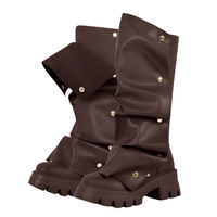Thumbnail for Women's Platform Fold Over Boots Block Heel Round Toe Pull on Fashion Mid-Calf Female Boots, Drestiny, Platform Boots Women, Chunky Platform Boots, Black Platform Boots, Platform Boot Outfit Ideas, United States, USA, Canada, Australia, New Zealand, United Kingdom, UK, Red, Orange, Brown, Black, Metallic Blue, White, Metallic Gold, 5, 6, 7, 8, 9, 9.5, 10, 11, 12, 13, 14, 15, shopdrestiny.com