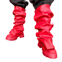 Thumbnail for Women's Platform Fold Over Boots Block Heel Round Toe Pull on Fashion Mid-Calf Female Boots, Drestiny, Platform Boots Women, Chunky Platform Boots, Black Platform Boots, Platform Boot Outfit Ideas, United States, USA, Canada, Australia, New Zealand, United Kingdom, UK, Red, Orange, Brown, Black, Metallic Blue, White, Metallic Gold, 5, 6, 7, 8, 9, 9.5, 10, 11, 12, 13, 14, 15, shopdrestiny.com