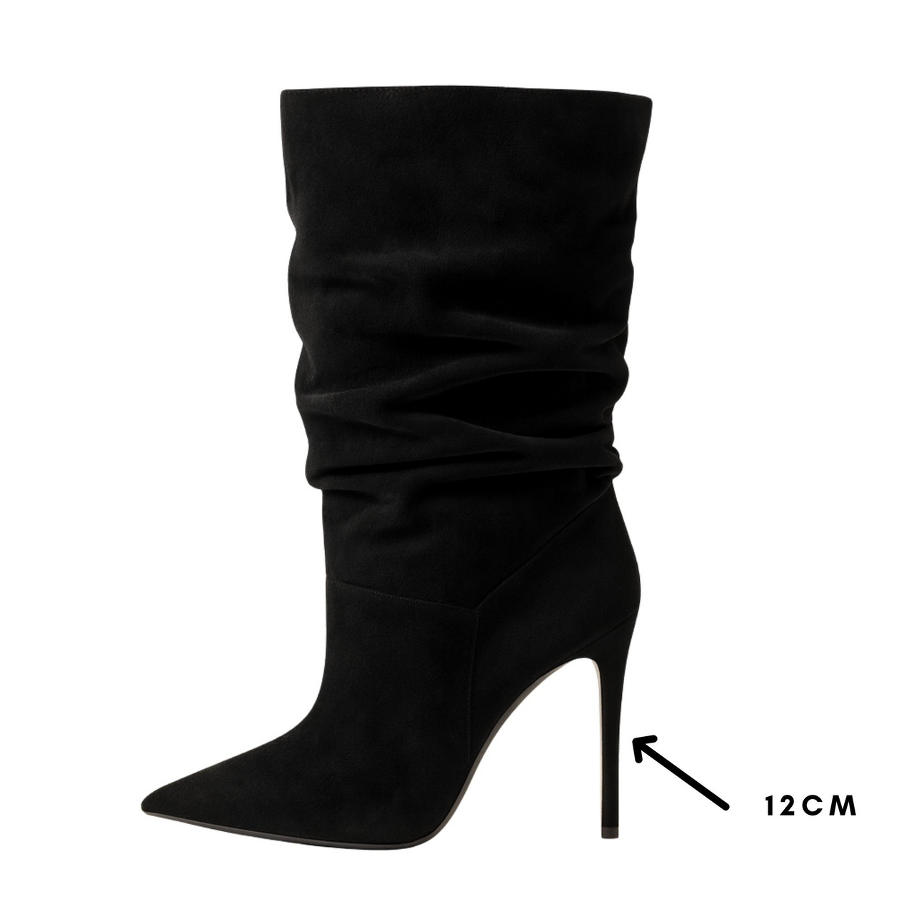 Women's Pleated High-Heeled Short Boots with Pointed Toes Women's Large Mid-Length Boots