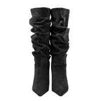 Thumbnail for Women's Pleated High-Heeled Short Boots with Pointed Toes Women's Large Mid-Length Boots