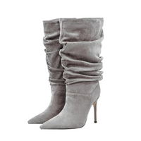 Thumbnail for Gray slouchy high-heeled boots on a white background