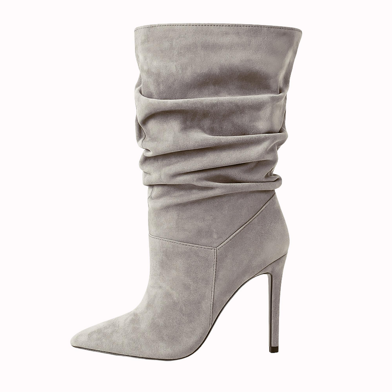 Women's Pleated High-Heeled Short Boots with Pointed Toes Women's Large Mid-Length Boots