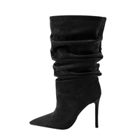 Thumbnail for Women's Pleated High-Heeled Short Boots with Pointed Toes Women's Large Mid-Length Boots