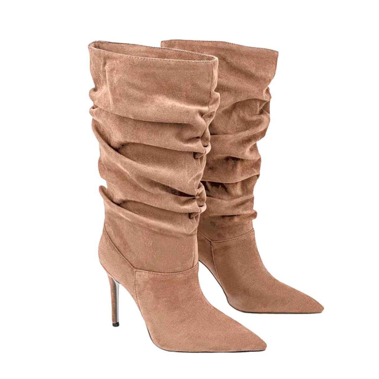 Women's Pleated High-Heeled Short Boots with Pointed Toes Women's Large Mid-Length Boots