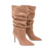 Thumbnail for Women's Pleated High-Heeled Short Boots with Pointed Toes Women's Large Mid-Length Boots