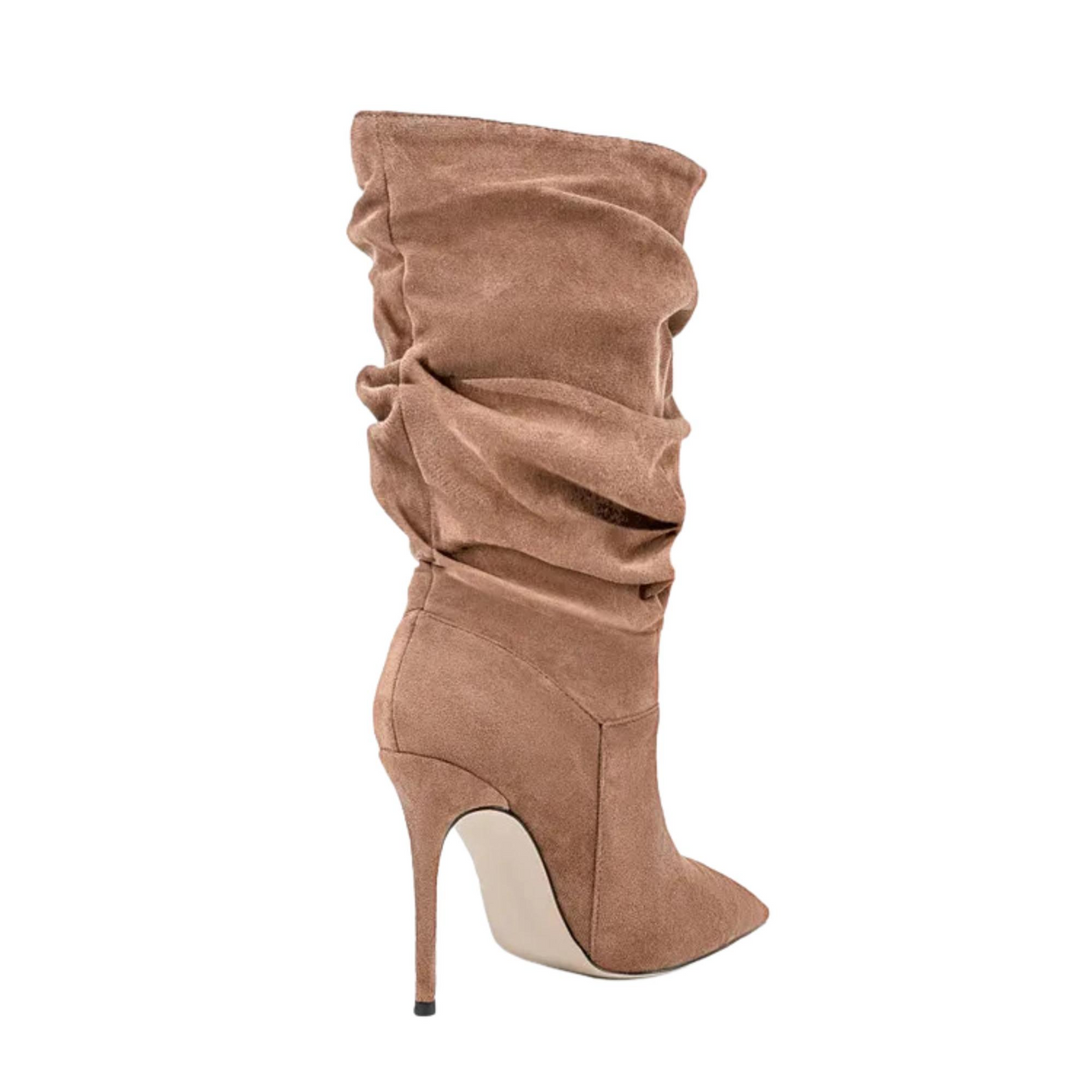 Women's Pleated High-Heeled Short Boots with Pointed Toes Women's Large Mid-Length Boots