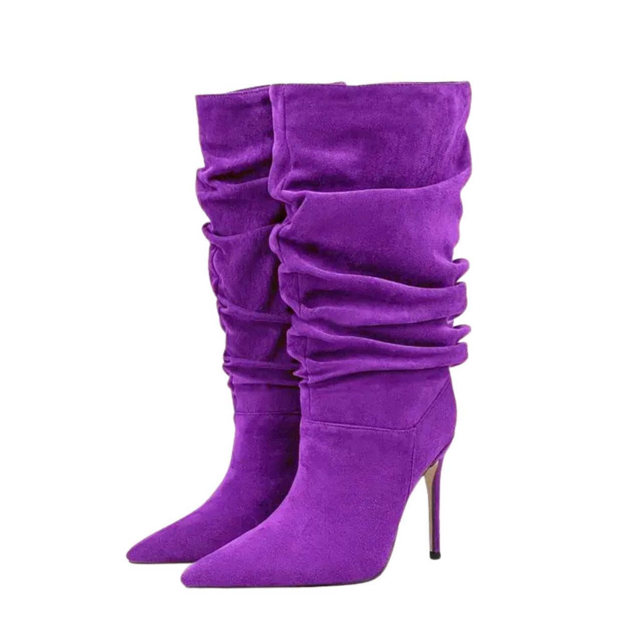 Women's Pleated High-Heeled Short Boots with Pointed Toes Women's Large Mid-Length Boots