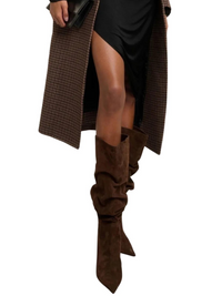 Thumbnail for Women's Pleated High-Heeled Short Boots with Pointed Toes Women's Large Mid-Length Boots