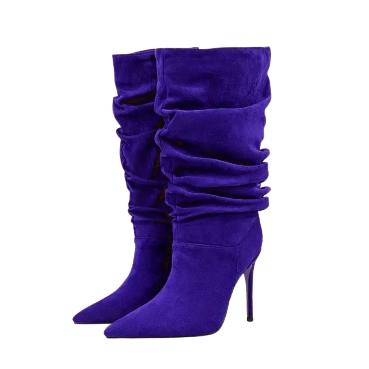 Women's Pleated High-Heeled Short Boots with Pointed Toes Women's Large Mid-Length Boots
