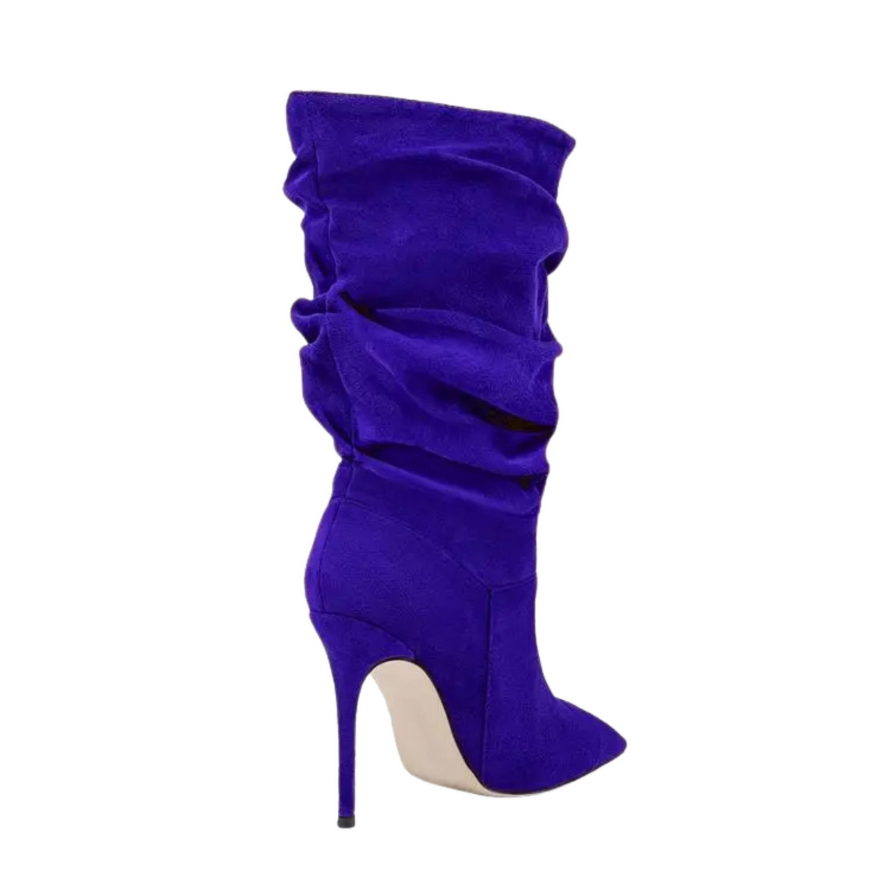 Women's Pleated High-Heeled Short Boots with Pointed Toes Women's Large Mid-Length Boots