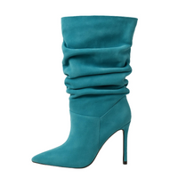 Thumbnail for Women's Pleated High-Heeled Short Boots with Pointed Toes Women's Large Mid-Length Boots