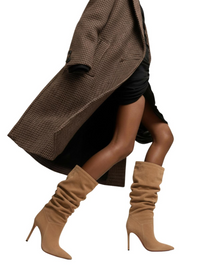 Thumbnail for Women's Pleated High-Heeled Short Boots with Pointed Toes Women's Large Mid-Length Boots