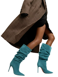 Thumbnail for Women's Pleated High-Heeled Short Boots with Pointed Toes Women's Large Mid-Length Boots