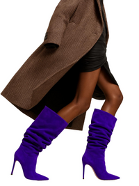 Thumbnail for Women's Pleated High-Heeled Short Boots with Pointed Toes Women's Large Mid-Length Boots