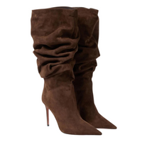 Thumbnail for Women's Pleated High-Heeled Short Boots with Pointed Toes Women's Large Mid-Length Boots