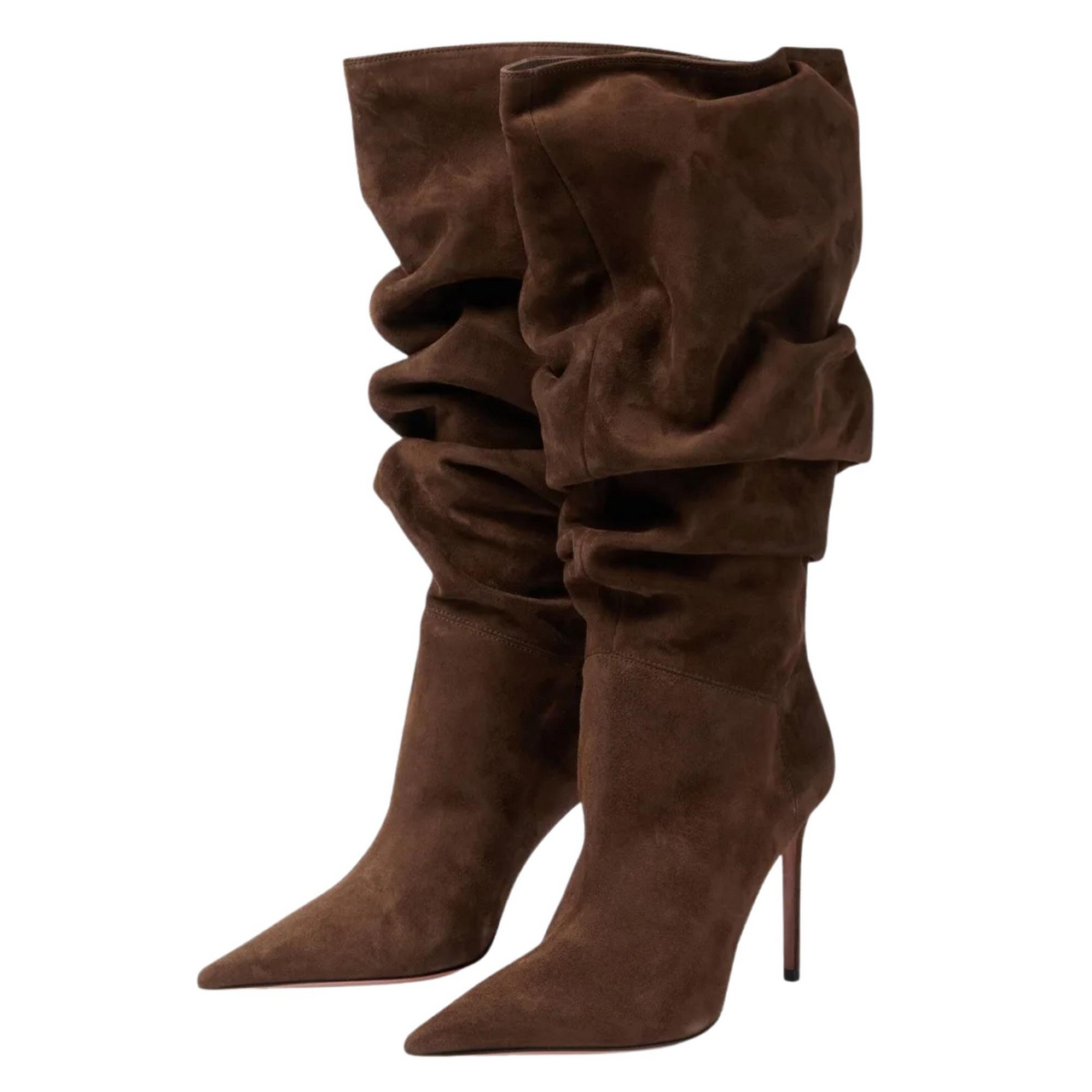 Women's Pleated High-Heeled Short Boots with Pointed Toes Women's Large Mid-Length Boots