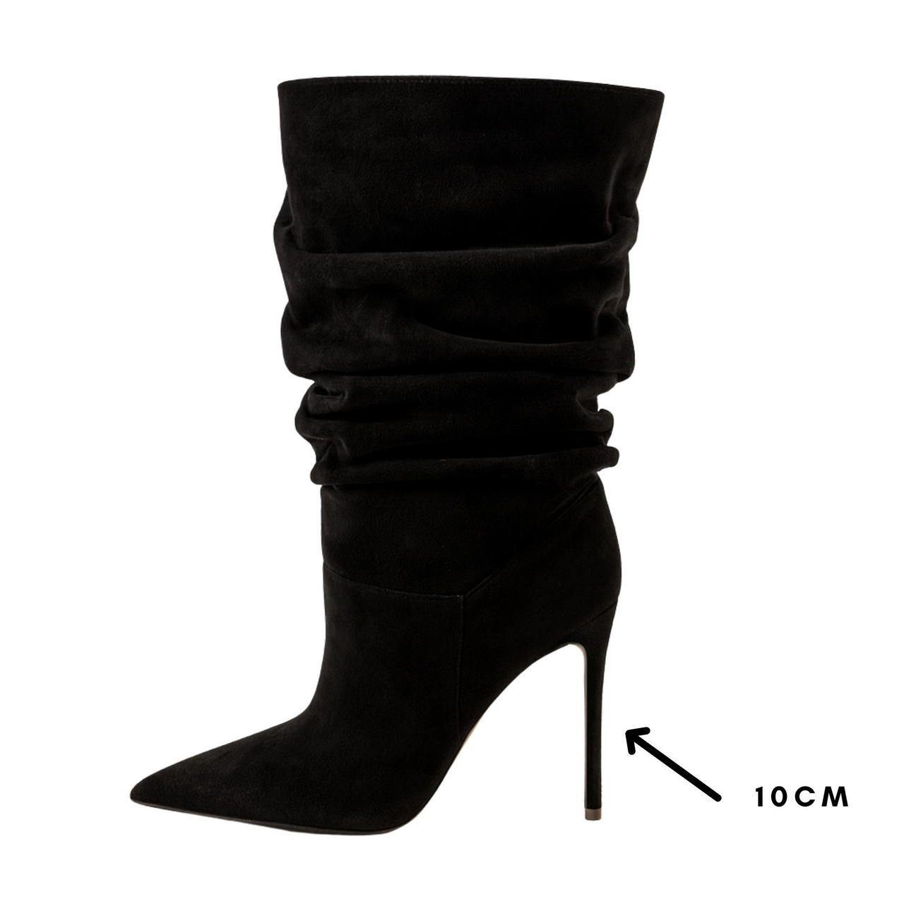 Women's Pleated High-Heeled Short Boots with Pointed Toes Women's Large Mid-Length Boots