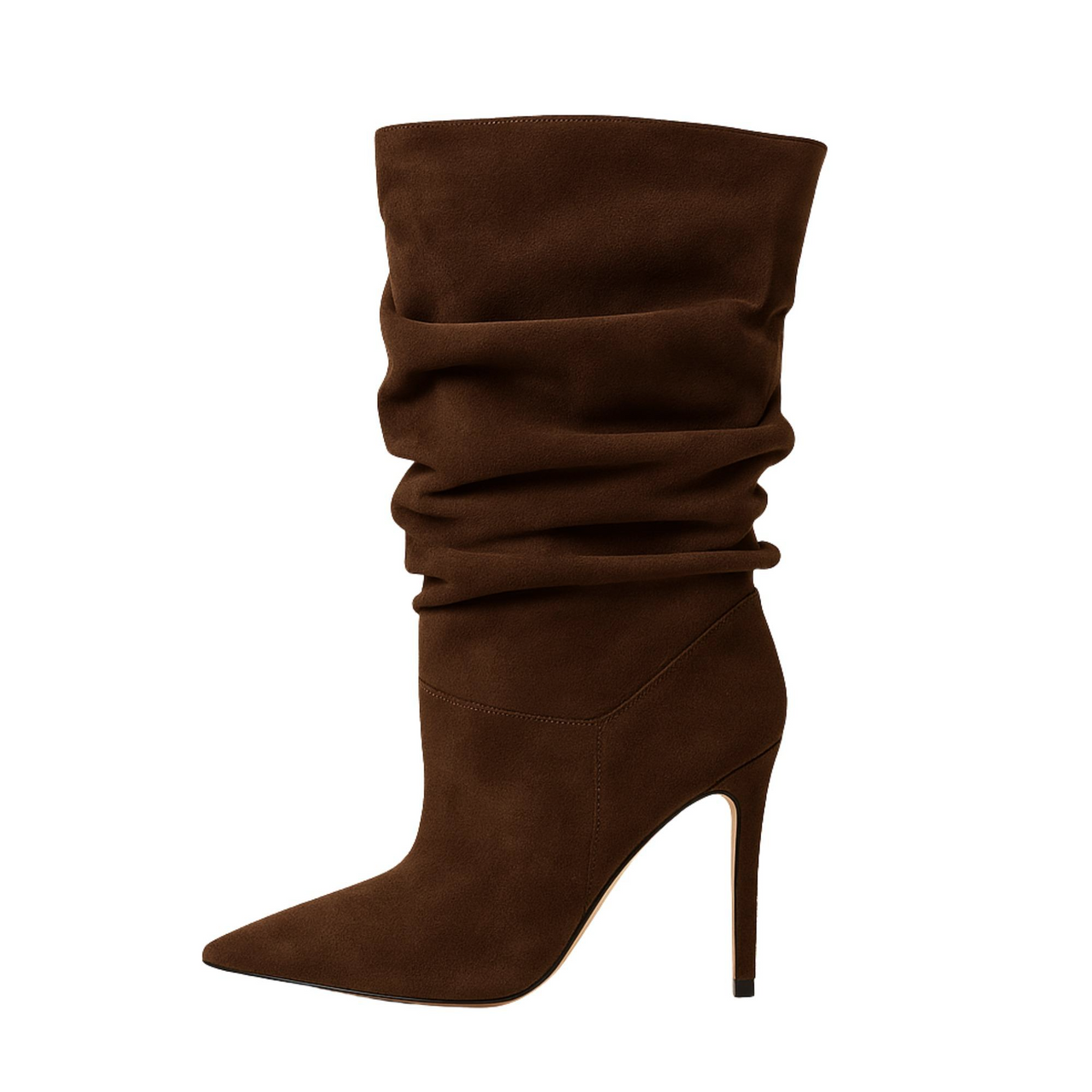 Women's Pleated High-Heeled Short Boots with Pointed Toes Women's Large Mid-Length Boots