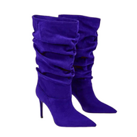 Thumbnail for Women's Pleated High-Heeled Short Boots with Pointed Toes Women's Large Mid-Length Boots