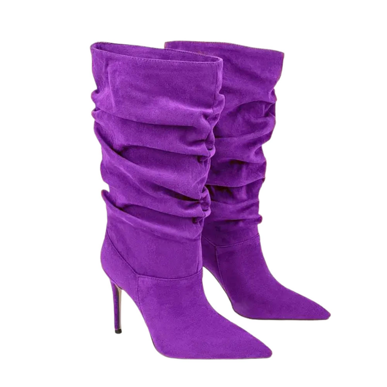 Women's Pleated High-Heeled Short Boots with Pointed Toes Women's Large Mid-Length Boots